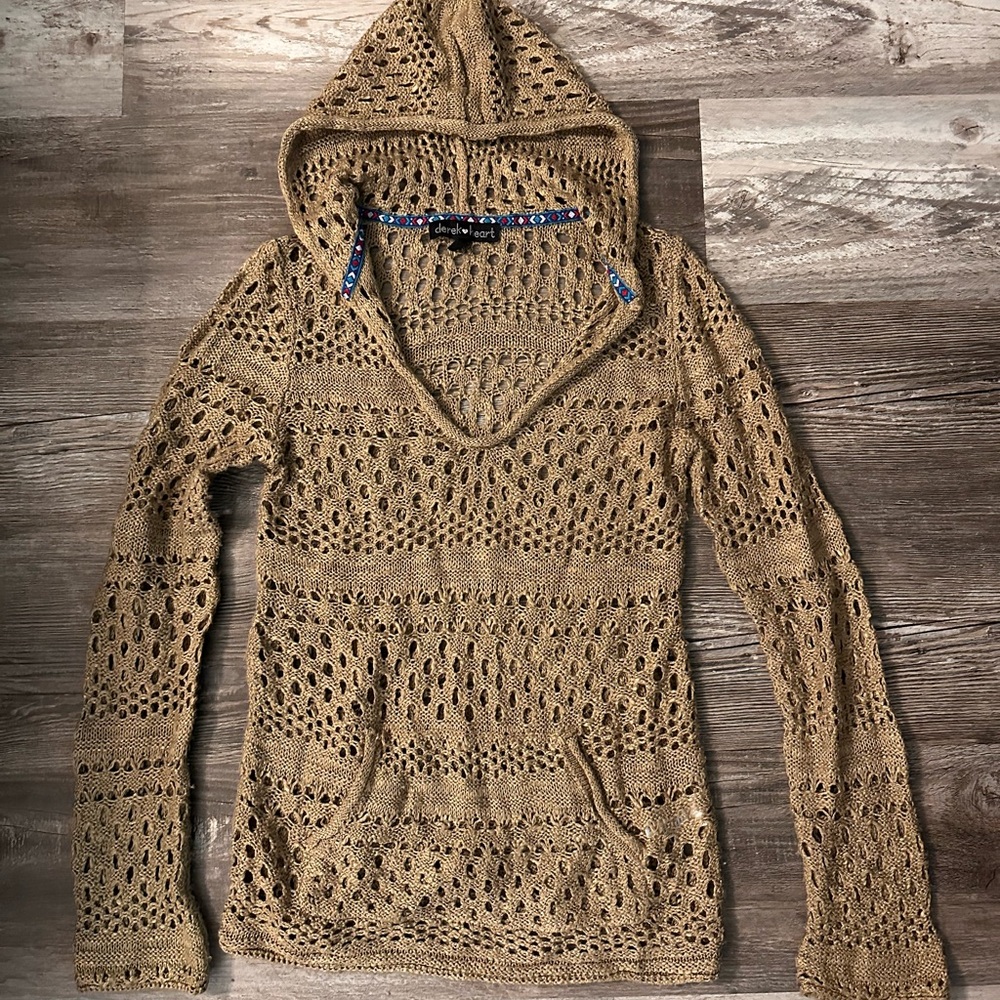 Women's hooded Tan Crochet Sweater